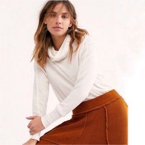 FREE PEOPLE Drippy Waffle Knit Kristina Thermal Cozy White Turtleneck Sweater